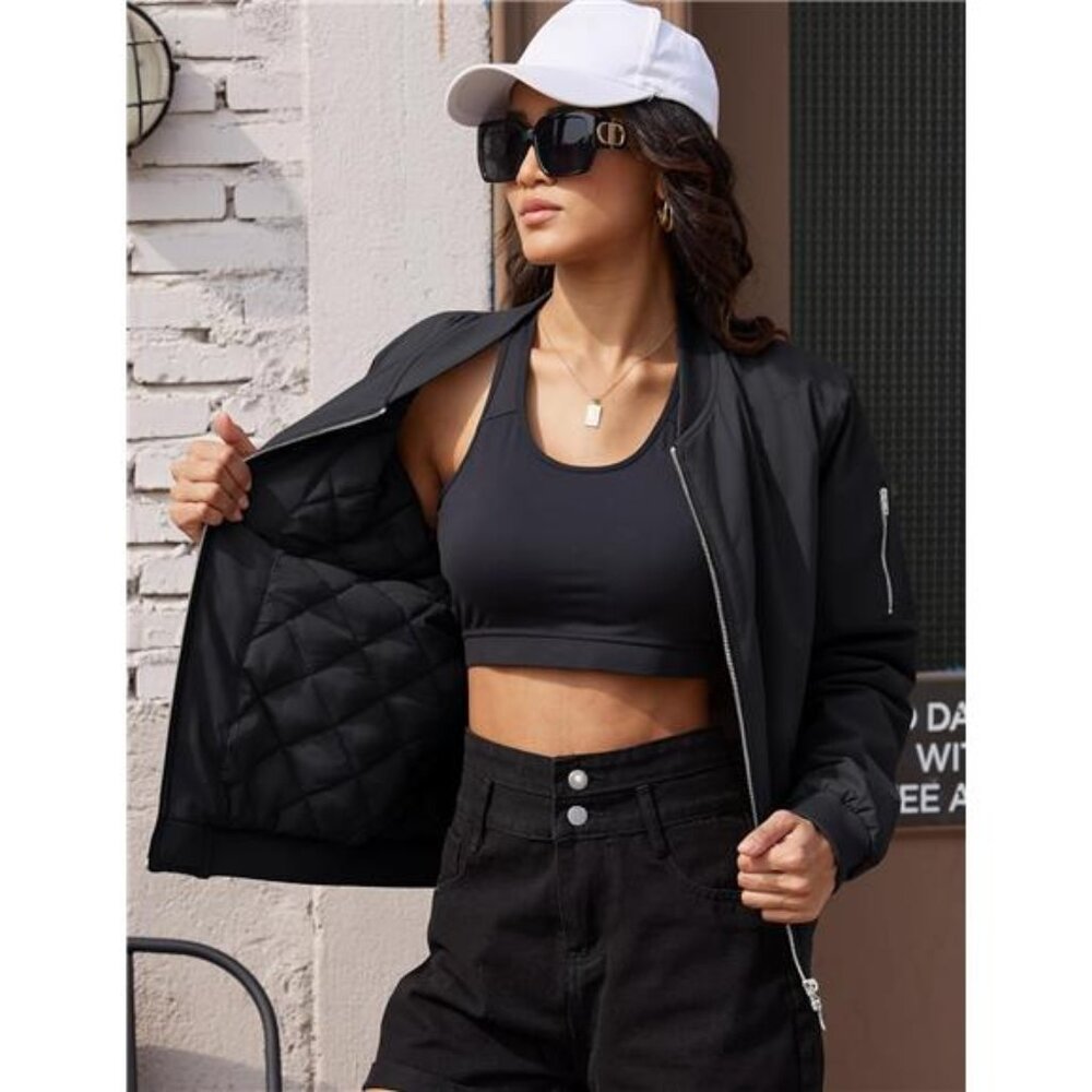 Women's Winter Bomber Jacket Casual Basic Zip Up Padded Coats Water - Picture 3 of 6
